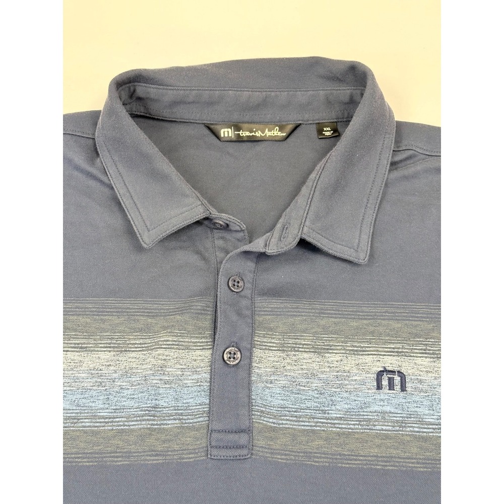 TravisMathew Mens XXL Polo Shirt Bundle 2 Pack Navy Blue Grey Striped Golf‎ Tops - Picture 3 of 14